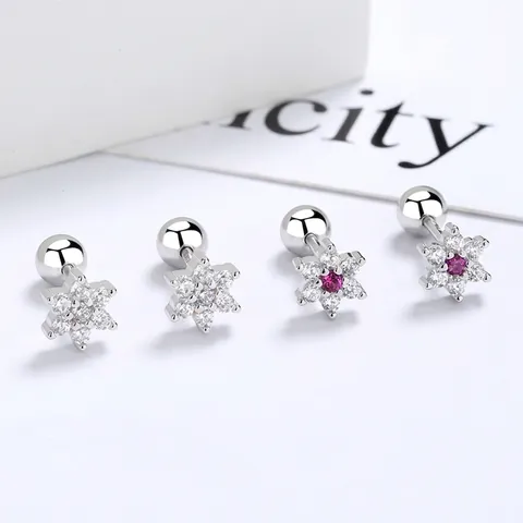 Snowflake Zircon Stud Earrings With 925 Sterling Silver Earring Post Screw Back Ball Closure Winter Jewelry For Women