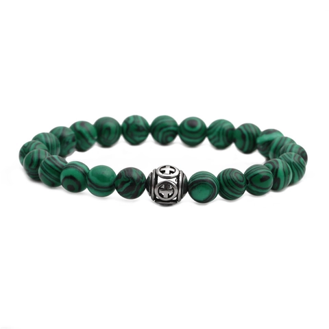 Natural Stone Beaded Bracelet With Stainless Steel Hollow Cross Charm Elastic Handmade Matte Jewelry For Men Women