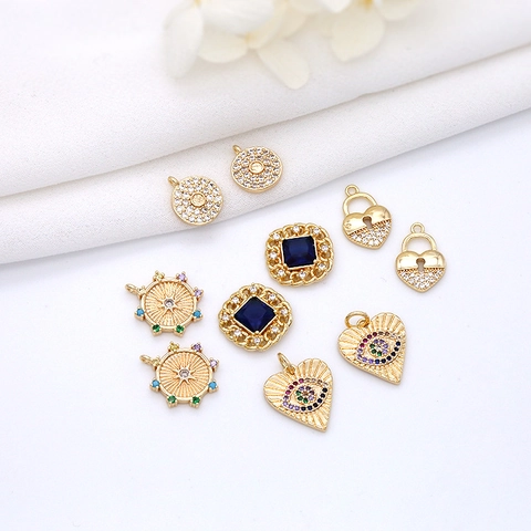 Hanger Bedels 14K Verguld Messing Zirkoon Hart Boze Oog Ster Voor DIY Ketting Sieraden Maken