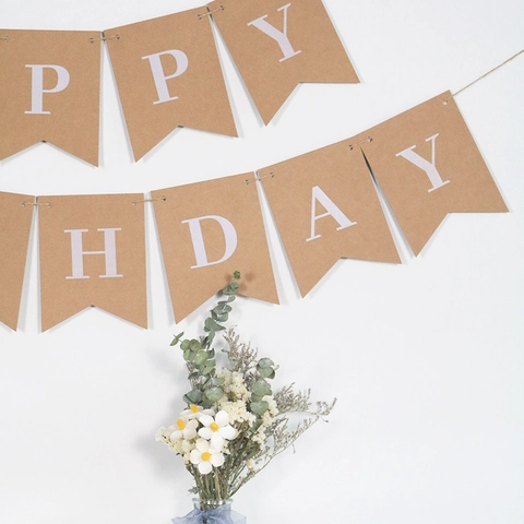 Retro Happy Birthday Kraft Paper Banner Fishtail Garland For Birthday Party Wall Decorations