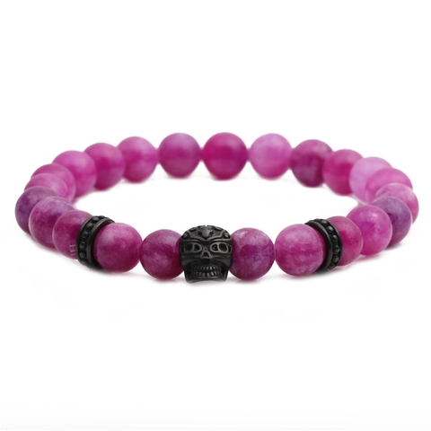 Pulsera De Cuentas De Calavera Retro Piedra De Ágata Natural Elástica Estilo Punk Gótico Joyería Para Hombre Mujer