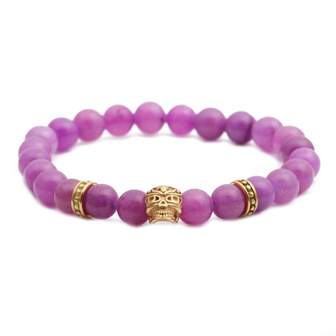 Pulsera De Cuentas De Piedra Natural Con Dije De Calavera De Acero Inoxidable Estilo Punk Gótico Joyería Elástica