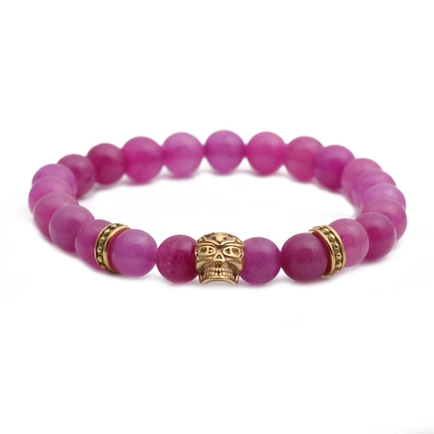 Beaded Bracelet Alloy Skull Charm Elastic Stone Beads Punk Retro Style Fashion Jewelry For Men Women