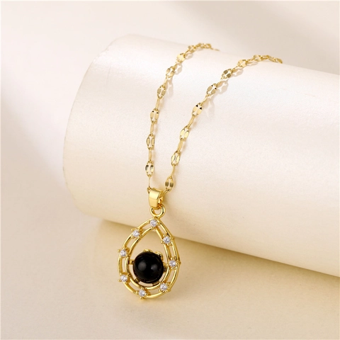 Teardrop Pendant Necklace Color Changing Temperature Sensitive Stone Stainless Steel Chain Gold Plated Copper Zircon Fashion Jewelry