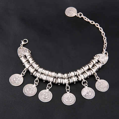Vintage Coin Pendant Anklet Bracelet Alloy Metal Carved Bohemian Ethnic Retro Jewelry For Women Travel Wedding Accessory