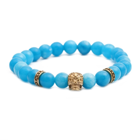 Fashion Beaded Bracelet Stone Agate With Alloy Skull Head Elastic Stretch Jewelry For Men And Women Trendy Style Gift