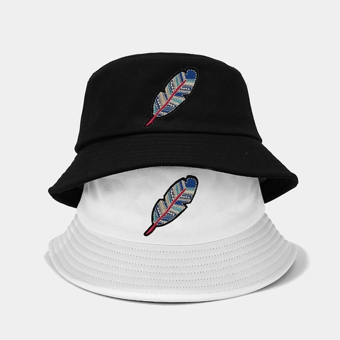 Cappello Da Pescatore In Tela Di Cotone Con Ricamo Piuma Etnico Vintage Protezione Solare Casual Per Uomo Donna
