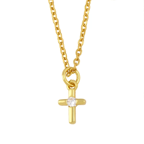 Zierliche Anhänger Halskette 18K Vergoldetes Kupfer Zirkon Kreuz Herz Schloss Schlüssel Hamsa Hand Minimalistischer Schmuck Damen