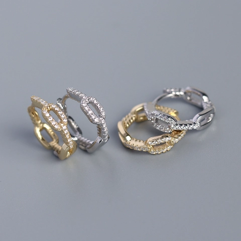 925 Sterling Silver Hoop Earrings Chain Link Geometric Design With Cubic Zirconia INS Minimalist Trendy Jewelry For Women