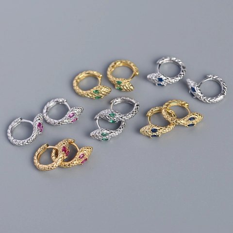 Orecchini A Cerchio A Serpente Argento Sterling 925 Con Occhi In Pietre Preziose Colorate Gioielli Da Donna