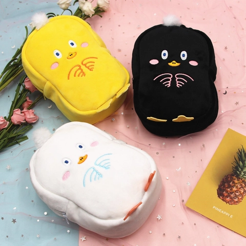 Leuke Pluche Penetui Cartoon Eend Pinguïn Zachte Borduurwerk Briefpapier Tas Draagbare Student School Make Up Opbergtas