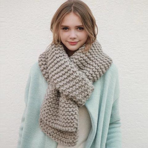 Thick Knitted Scarf Warm Winter Solid Color Long Chunky Acrylic Yarn Neck Warmer For Women And Men Casual Style