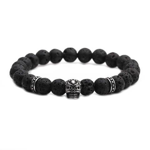 Pulsera De Calavera De Piedra De Lava Estilo Gótico Retro Punk Joyas De Cuentas Para Hombres Mujeres Aleación