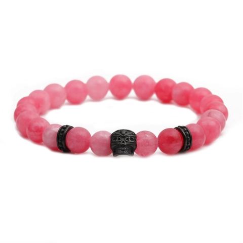 Bracciale Con Perline In Pietra Di Agata Naturale Con Ciondolo A Forma Di Teschio In Lega Gioielli Punk Gotici Elastici Unisex
