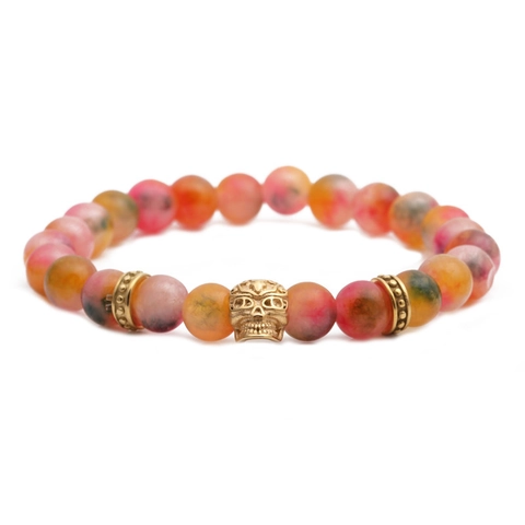 Pulsera De Cuentas Moda Piedra Ágata Mate Dije Calavera De Aleación Joyería Estilo Punk Retro Para Hombres Mujeres
