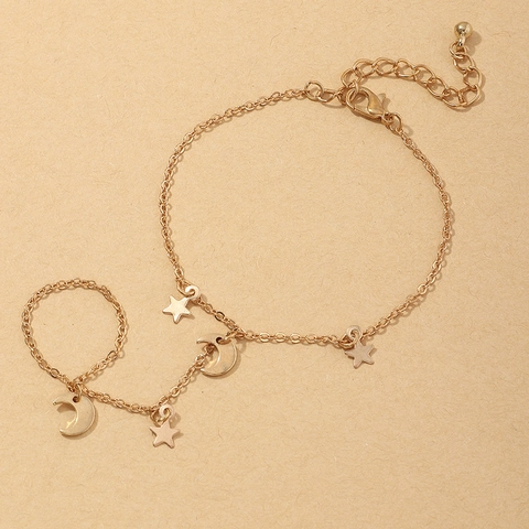 Mond Sterne Anhänger Finger Armband Legierung Handrücken Kette Schmuck Minimalistisch Boho Stil Für Damen