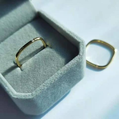 Minimalistischer Quadratischer Ring Edelstahl Zirkon Inlay Gold Roségold Dünner Geometrischer Schmuck Für Damen
