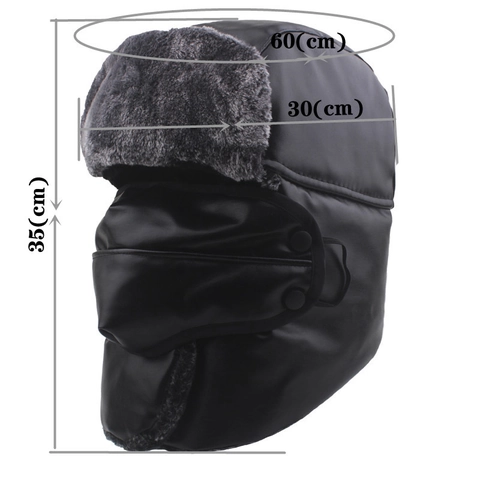 Cappello Trapper Invernale Pelle PU Foderato In Ecopelliccia Antivento Impermeabile Paraorecchie Maschera Facciale Rimovibile Termico