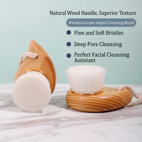 Manual Facial Cleansing Brush Soft Nylon Bristles Natural Wooden Handle Deep Pore Cleaning Face Wash Brush With Hanging Rope