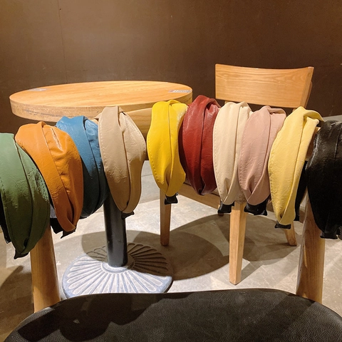 Wide Brim PU Leather Twisted Knot Headband Retro French Style Hair Hoop For Women Korean Fashion Simple Headwear