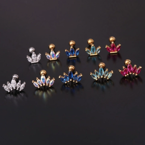 Marquise Zirconia Kroon Oorkraakbeen Studs Met Roestvrijstalen Oorsteker Schroefsluiting Piercing