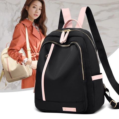 Mode Damen Rucksack Wasserdicht Nylon Freizeit Reise Schultasche Leicht Große Kapazität Multi Tasche Kontrastfarbe