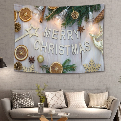 Tapiz De Pared Navidad Poliéster Merry Christmas Muñeco De Nieve Reno Invierno Decoración Hogar Habitación Tela Fondo