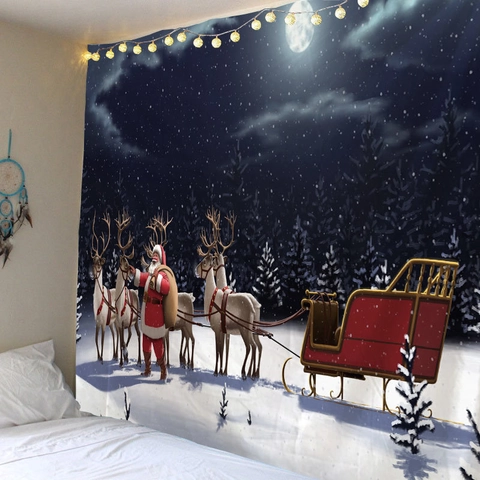 Arazzo Da Parete Natalizio Poliestere Vista Finestra Neve Inverno Coperta Appesa Per Decorazione Camera Dormitorio