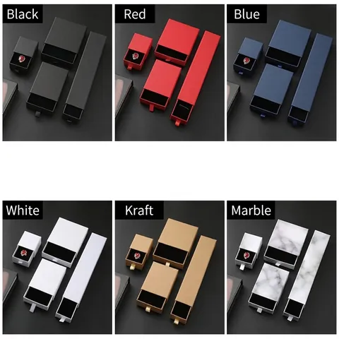Drawer Jewelry Box Cardboard Gift Packaging Case With Ribbon Pull Handle And Velvet Lining For Necklace Ring Earring Storage Elegant