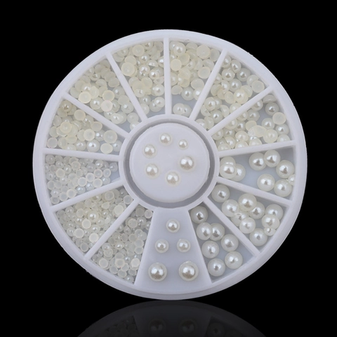 Nagelkunst Decoraties Halfronde Faux Kunstparels Rhinestones Mix Maten Wiel Hars Voor Doe Het Zelf Manicure