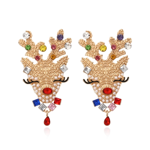 Weihnachts Rentier Ohrhänger Legierung Bunte Rheinkiesel Imitation Künstliche Perle Festlicher Elch Tier Schmuck Für Damen
