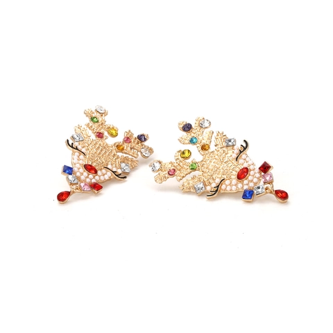 Weihnachts Rentier Ohrhänger Legierung Bunte Rheinkiesel Imitation Künstliche Perle Festlicher Elch Tier Schmuck Für Damen