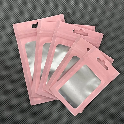 Matte Aluminum Foil Ziplock Packaging Bag With Transparent Window Hanging Hole For Jewelry Electronic Accessories Gift Storage