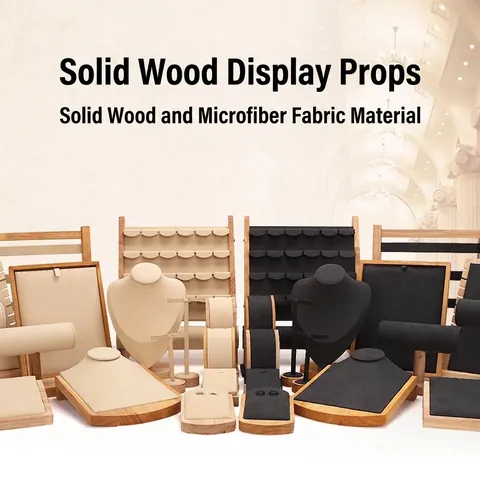 Wood Jewelry Display Stand Holder For Necklace Earring Bracelet Solid Wooden Microfiber Countertop Organizer Rack Showpiece