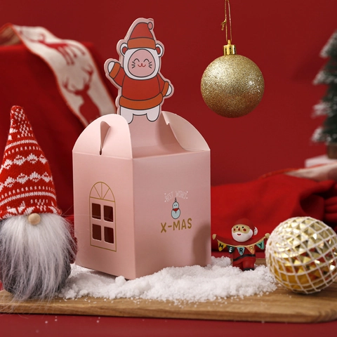 Christmas Gift Box Paper Wrapping Cartoon Cat Santa Snowman Holiday Party Favor Square Folding Handle Candy Box Colorful