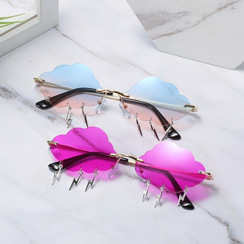 Gafas De Sol Sin Montura En Forma De Nube Con Dijes Metálicos De Rayos Lente De PC Marco De Metal Moda Fiesta Y2K Para Mujeres