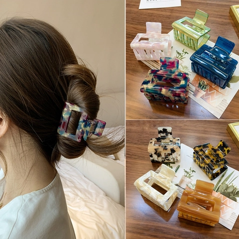 Square Acetate Hair Claw Clip Hollow Tortoiseshell Leopard Print Marble Minimalist Korean Hair Accessory For Women