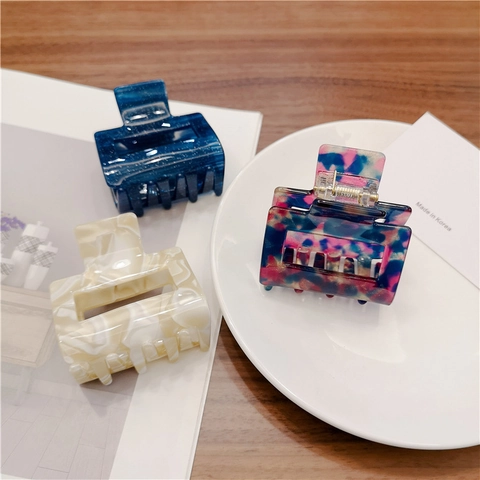 Square Acetate Hair Claw Clip Hollow Tortoiseshell Leopard Print Marble Minimalist Korean Hair Accessory For Women