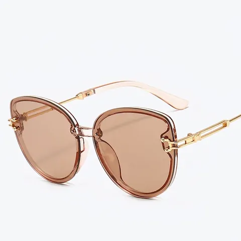 Occhiali Da Sole Cat Eye Donna Montatura Grande Protezione UV400 Lenti Sfumate PC Metallo Asta Traforata Moda