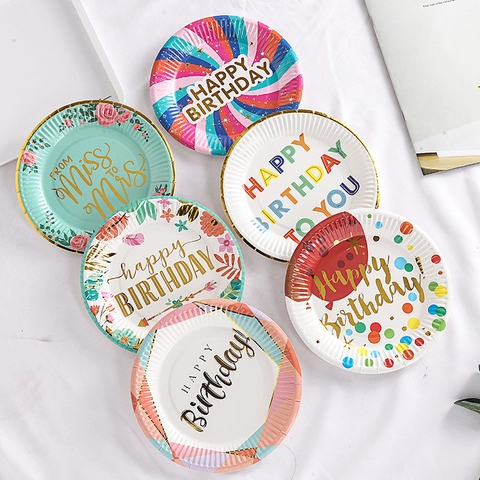 Piatti Di Carta Usa E Getta Colorati Stampa A Caldo Compleanno Matrimonio Festa Celebrazione Stoviglie Eleganti Rotondi