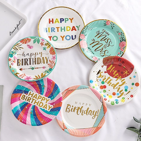 Piatti Di Carta Usa E Getta Colorati Stampa A Caldo Compleanno Matrimonio Festa Celebrazione Stoviglie Eleganti Rotondi