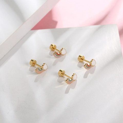 Rainbow Cloud Stud Earrings Stainless Steel Enamel Cute Minimalist Jewelry For Women Girls Secure Screw Back