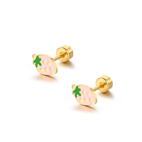 Strawberry Stud Earrings Stainless Steel Screw Back Small Colorful Fruit Enamel Jewelry For Women Girls Kids