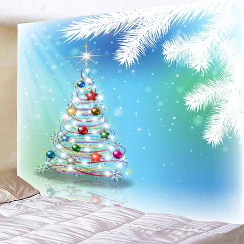 Weihnachts Wandteppich Polyester Festliche Feiertagsdekoration Für Schlafzimmer Santa Claus Baum Muster Hintergrundtuch