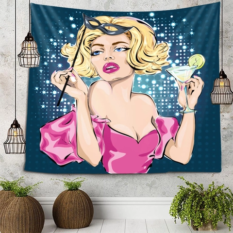 Arazzo Natalizio Tessuto Poliestere Appeso Parete Babbo Natale Pop Art Scena Neve Per Soggiorno Camera Letto Decorazione Festiva