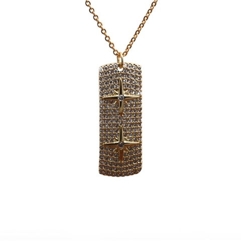 Collana Con Pendente Rettangolare In Rame Zircone Placcato Oro Stella Micro Pave Catena Per Maglione Da Donna
