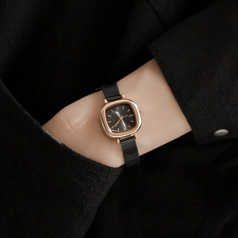 Reloj de Cuarzo Elegante para Mujer Minimalista Esfera Cuadrada Pequeña Correa de Malla Milanesa Reloj de Pulsera de Moda para Oficina Escuela Niñas