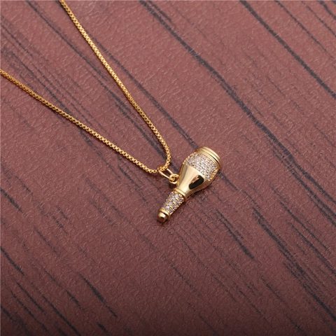 Luxus Gold Mikrofon Champagner Flasche Anhänger Halskette Kupfer Mikro Pave Zirkon Hip Hop Schmuck Geschenk Für Herren