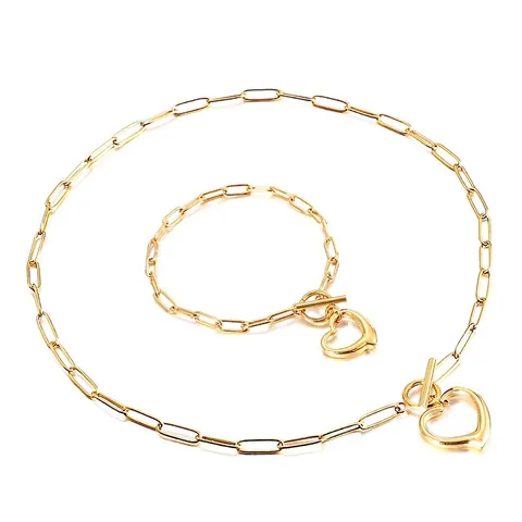 Collana E Bracciale In Acciaio Inossidabile Con Ciondolo A Cuore Chiusura A T Catena A Graffetta Gioielli Da Donna
