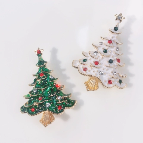 Christmas Brooch Pins Alloy Enamel Rhinestone Tree Wreath Design Festive Jewelry Gift For Women Kids Accessory Fashion